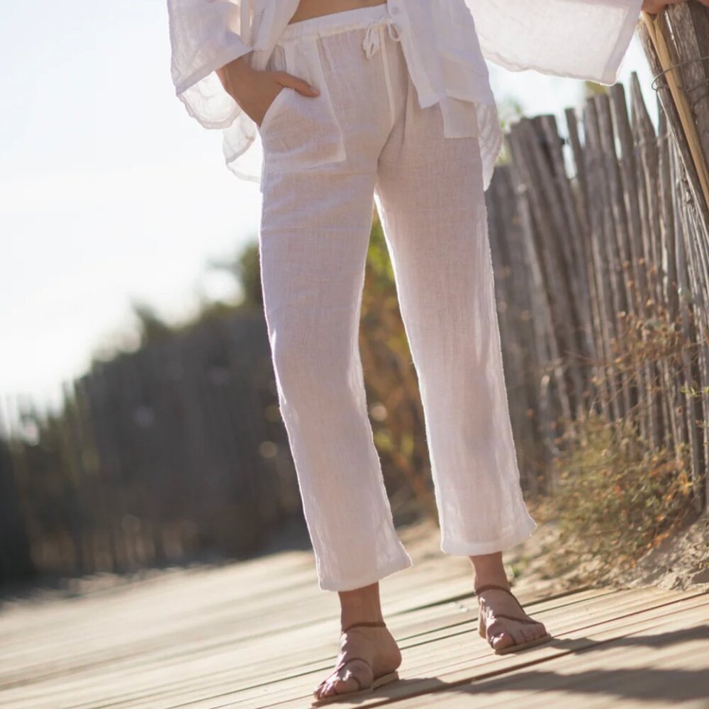 Sunday St. Tropez Commando Linen Pants Blue M - Picture 12 of 12